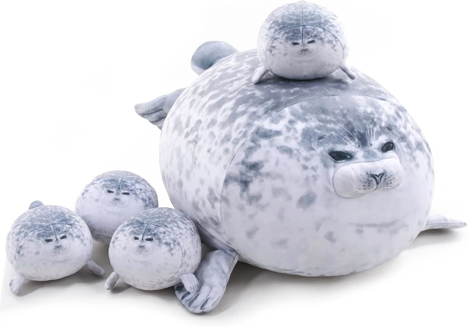 Chubby Blob Seal Pillow Cute Seal Plush With 4 Baby Plushies In Her Tumm... - $41.96