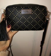 Victoria Secret Black Studded Crossbody Purse Handbag Beauty Shoulder Bag Tassel - £121.41 GBP