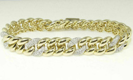 10Ct Round Cut Simulated Diamond Cuban Link Bracelet Gold Plated 925 Silver - £191.52 GBP