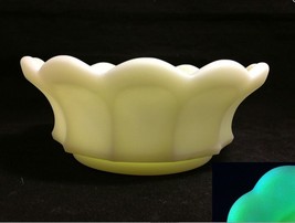 Custard Glass Bowl FENTON Quilted Grape 12 Panel Satin Yellow 6&quot; D x 2 1... - £10.90 GBP