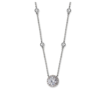 Sterling Silver 8mm Halo Cubic Zirconia and Bezel Cubic Zirconia 17&quot; Necklace - £53.54 GBP