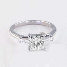 1Ct Taglio Princess Diamanti Finti 3-Stone Fidanzamento Anello 14K Bianco Dorato - £78.03 GBP