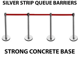 4 STEEL RETRACTABLE BELT STRIP QUEUE BARRIER SAFETY CONTROL STANDS CONCR... - $149.14