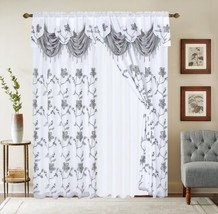 Anna Flowers Gray Curtains Windows Panels With Attached Valance 2 Pcs Set - £39.46 GBP