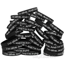 50 Wristbands - I&#39;m alive. And I&#39;m trying. Motivational Silicone Bracelets - £30.88 GBP