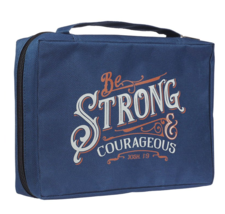 Be Strong &amp; Courageous Bible Cover Navy Blue Large Zipper Boy&#39;s Men&#39;s Josh. 1:9 - £21.57 GBP