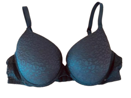 36D Black Leopard Lace Extreme Lift PINK Victorias Secret Plunge PushUp UW Bra - $39.99