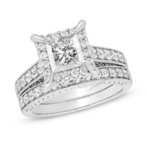 14K White Gold Over Princess Cut Diamond Engagement Ring Wedding Bridal Set 2 CT - £82.18 GBP