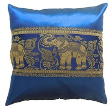 Blue Cushion Pillow Case motif Roses 40x40cm/15.5x15.5in Thai Silk Bed Sofa  - £7.23 GBP