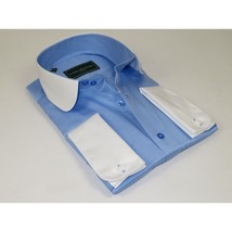 Men 100% Cotton Shirt CIERO MONTERO Turkey #STN 258 Blue/White Collar Slim Fit image 2
