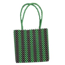  Green and Brown Tote Bag Woman Flower Dinner Handmade Beaded Women Handbag Larg - £128.76 GBP