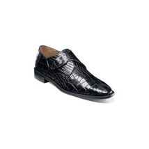 25637-001 Stacy Adams Rapino Plain Toe Monk Strap Shoes Crocodile Print Black image 11
