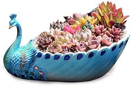 Peacock Succulent Pot Blue Decorative Succulent Planter No Plants Unique - £30.79 GBP