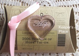 Longaberger Horizon Of Hope Basket Tie On 2006 Pink Heart With Ribbon  - £11.19 GBP