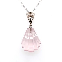 Art Deco Inspired 14k White Gold Genuine Natural Rose Quartz Pendant (#J5700) - $616.69 CAD