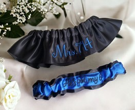 Police Trooper Badge Custom Embroidered Wedding Bridal Garters Set Perso... - $29.00