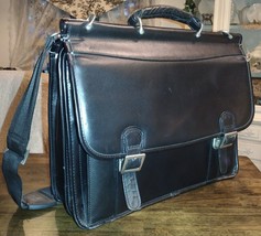 McKlein Black Structured Leather Double Buckle Laptop Bag Briefcase Shoulder - £55.94 GBP