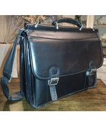 McKlein Black Structured Leather Double Buckle Laptop Bag Briefcase Shou... - £54.92 GBP