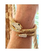 VTG Mob Wife Gold Mesh Flexible Coiled Snake Bracelet Crystal Head &amp; Tai... - $78.41