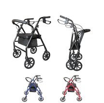 Adjustable Height Steel Walker w Wheels, Padded Seat &amp; Backrest, Brakes ... - £67.93 GBP