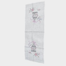 Vintage Table Runner Birdcage Butterfly Flower Embroidered Off White Vic... - $28.04