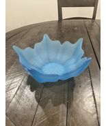 Viking Cobalt Blue Frosted Satin Glass Lotus Flower Candy Dish 10&quot; MCM V... - $907.85 MXN