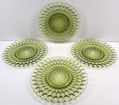 (4) Fenton Thumbprint Colonial Green Luncheon Plates Set Vintage Etch Dishes Lot - £61.99 GBP