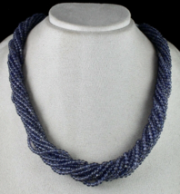 Natural Blue Iolite Beads Round 12 Line 621 Cts Beaded Gemstone Silver Necklace - £175.15 GBP