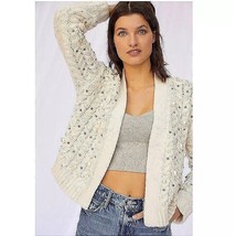 Anthropologie One Size White Pearl Embellished Cable Knit Open Cardigan ... - $63.75