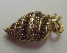 Vintage Signed Purple, Pink &amp; Clear Baguette Rhinestone Strawberry Brooch - £34.99 GBP