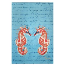 Betsy Drake Coral Sea Horses Blue Script Guest Towel - £27.62 GBP