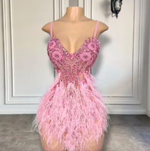 Feather Diamonds Prom Dresses 2024 Custom Rhinestone Cocktail Party Dres... - £206.73 GBP