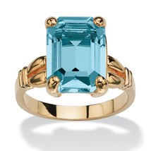 Womens 14K Gold Plated Birthstone Emerald Cut Blue Topaz Ring Size 5 6 7 8 9 10 - £72.37 GBP