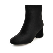 Eokkar Winter Boots Velvet Square Toe Women Ankle Boots Square High Heel Zipper  - £57.64 GBP