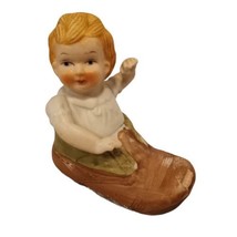 Vintage Baby In Shoe Boot Bisque Piano Baby Figurine Porcelain Ceramic 3... - $9.46