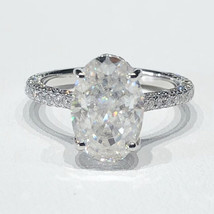 3Ct Oval-Cut Diamanti Finti Fidanzamento Solitario Ring 14K Placcato Oro Bianco - £77.06 GBP