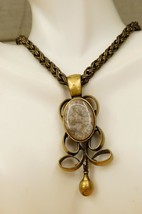Estate Jewelry KIEN Modernist Brass Brutalist Jasper Gemstone Pendant Necklace - £50.30 GBP