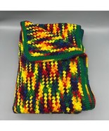 Vtg Granny Afgan Crochet Blanket Rainbow Zigzag Throw Roseanne Handmade ... - $101.94 CAD