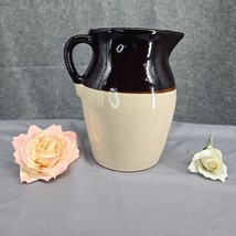 Large Heavy Stoneware Pitcher Crock Brown Cream 8.5&quot;  No Crazing Antique/Vintage - $30.95