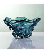 Luxury Modern Crystal Glass Oversized Fruit Bowl, Premium Teal Wave Desi... - $195.00