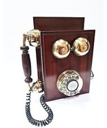 Teléfono antiguo de madera sólido victoriano hermoso latón trabajo pared... - $121.06