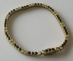 18k yellow gold Over Round Blue Sapphire &amp; Diamond Tennis Bracelet 7inch... - £141.22 GBP