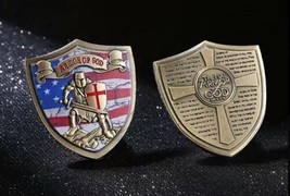 ARMOR OF GOD RELIGIOUS SHIELD SILVER COLORIZED ART MEDAL CHALLENGE COIN - $22.70