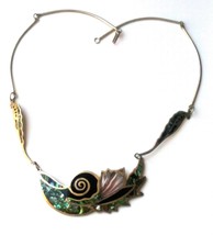 Vintage Artisian Mexico Sterling Silver Abalone Onyx &amp; MOP Necklace by Nia - $193.05
