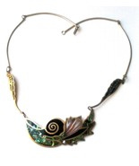 Vintage Artisian Mexico Sterling Silver Abalone Onyx &amp; MOP Necklace by Nia - £152.54 GBP