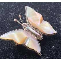 925 STERLING SILVER &amp; MOTHER OF PERL BUTTERFLY BROOCH SKY - $30.89