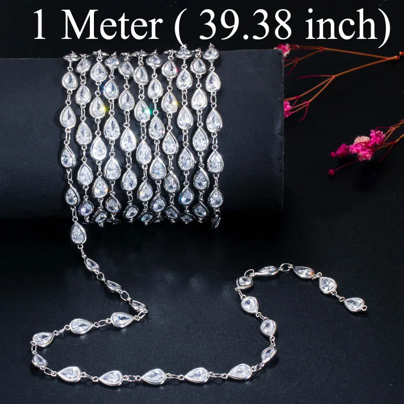 1 Meter Gold Color Handmade Cubic Zirconia Bead Necklace Anklet Bracelet Link Ch - $39.51