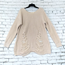 Elan Sweater Womens Large Beige Distressed Destroyed Long Sleeve Pullover - £19.50 GBP