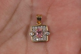 Fine 10K Yellow Gold Clear and Pink Stone Accent Square Pendant - £82.21 GBP