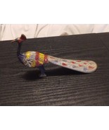 Vintage Solid Brass Etched Peacock Figurine With Red Jeweled Eyes Shoeho... - $468.51 MXN